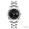 Rolex Date Steel White Gold Black Diamond Dial