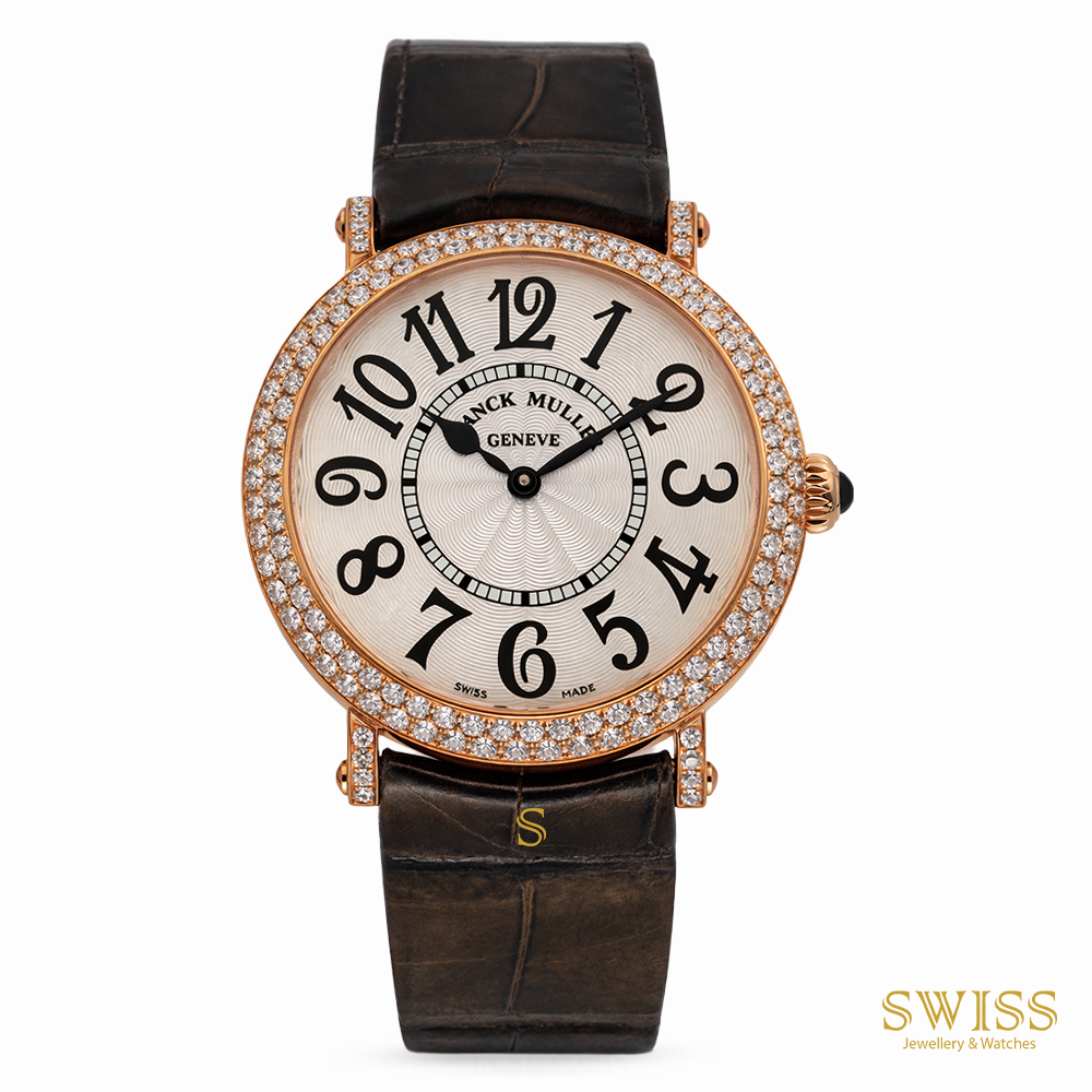 Franck Muller Round Diamond Bezel Rose Gold Brown Strap