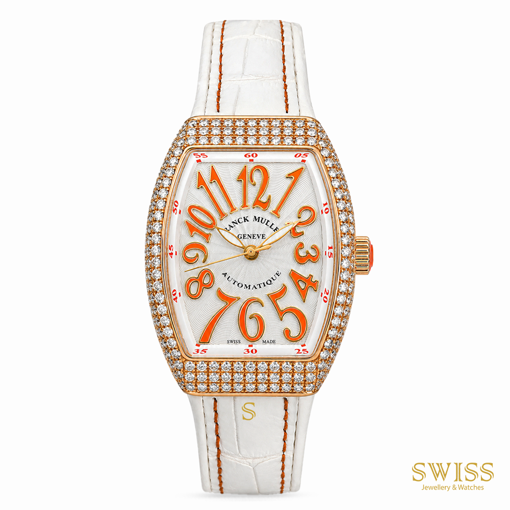 Franck Muller Vanguard Diamond Orange Numerals Rose Gold Watch
