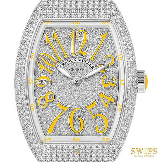 Franck Muller Vanguard Diamond Pavé Yellow Accents Ladies Watch