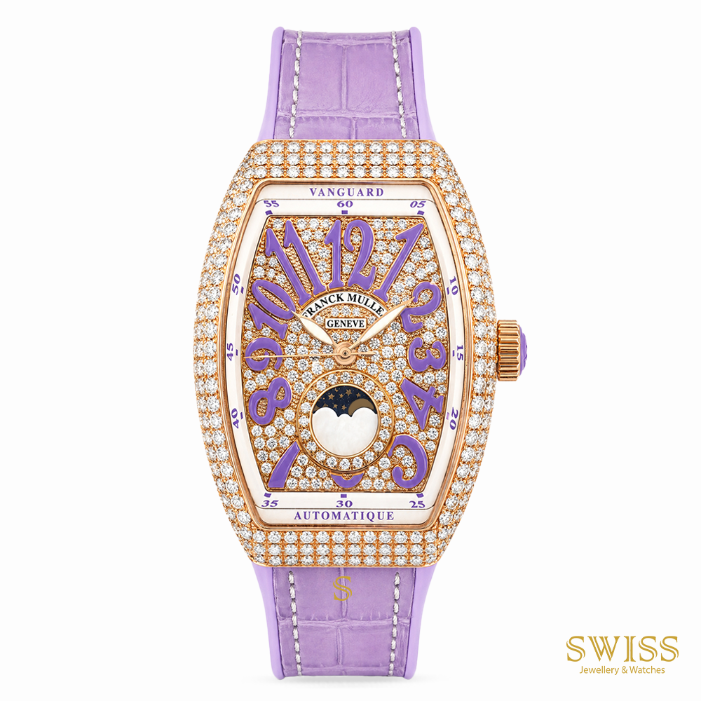 Franck Muller Vanguard Moonphase Diamond Automatic Watch (Lavender Edition)