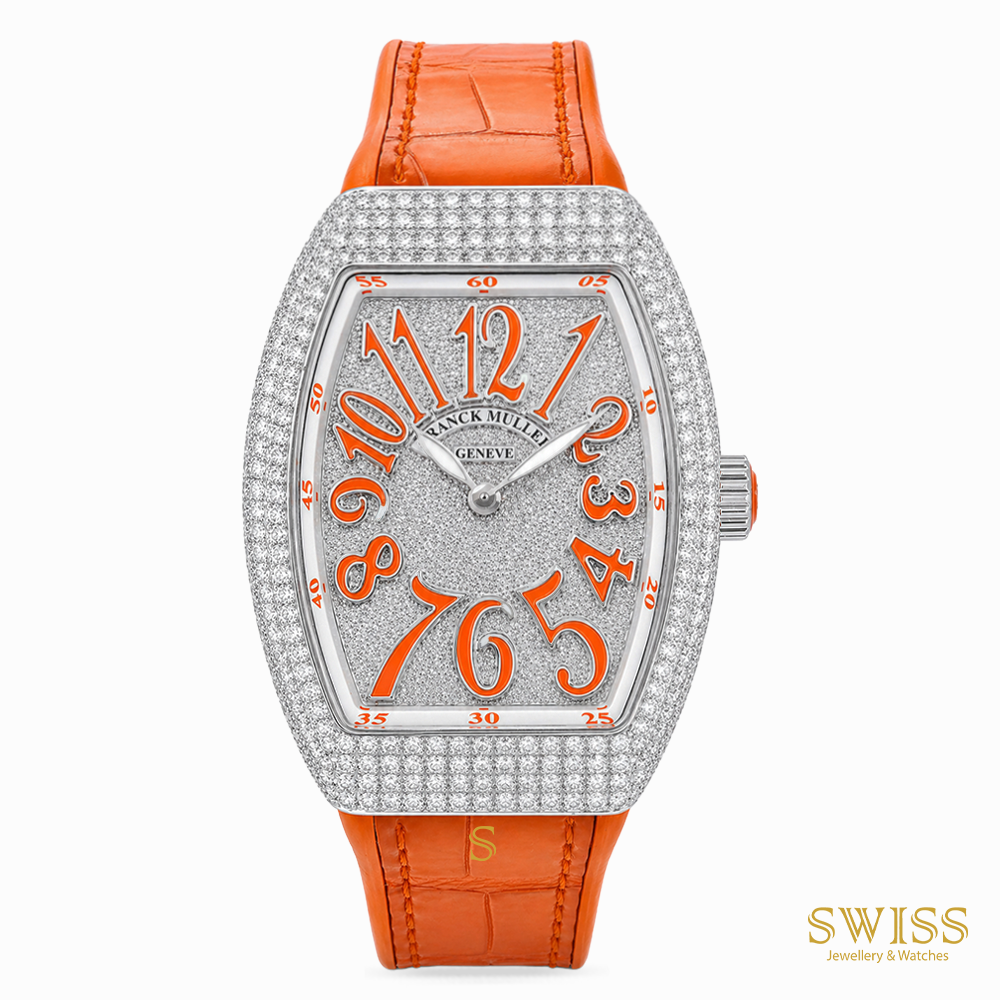 Franck Muller Vanguard Diamond Quartz Watch Orange Accents