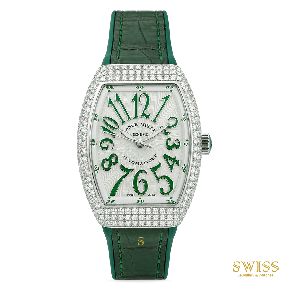 Franck Muller Vanguard Lady Automatic Diamond Stainless Steel Green Leather Watch