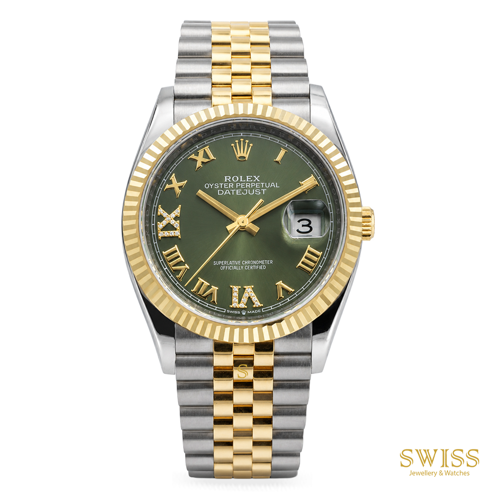 Rolex Datejust 36 Yellow Rolesor Olive Green Diamond Dial