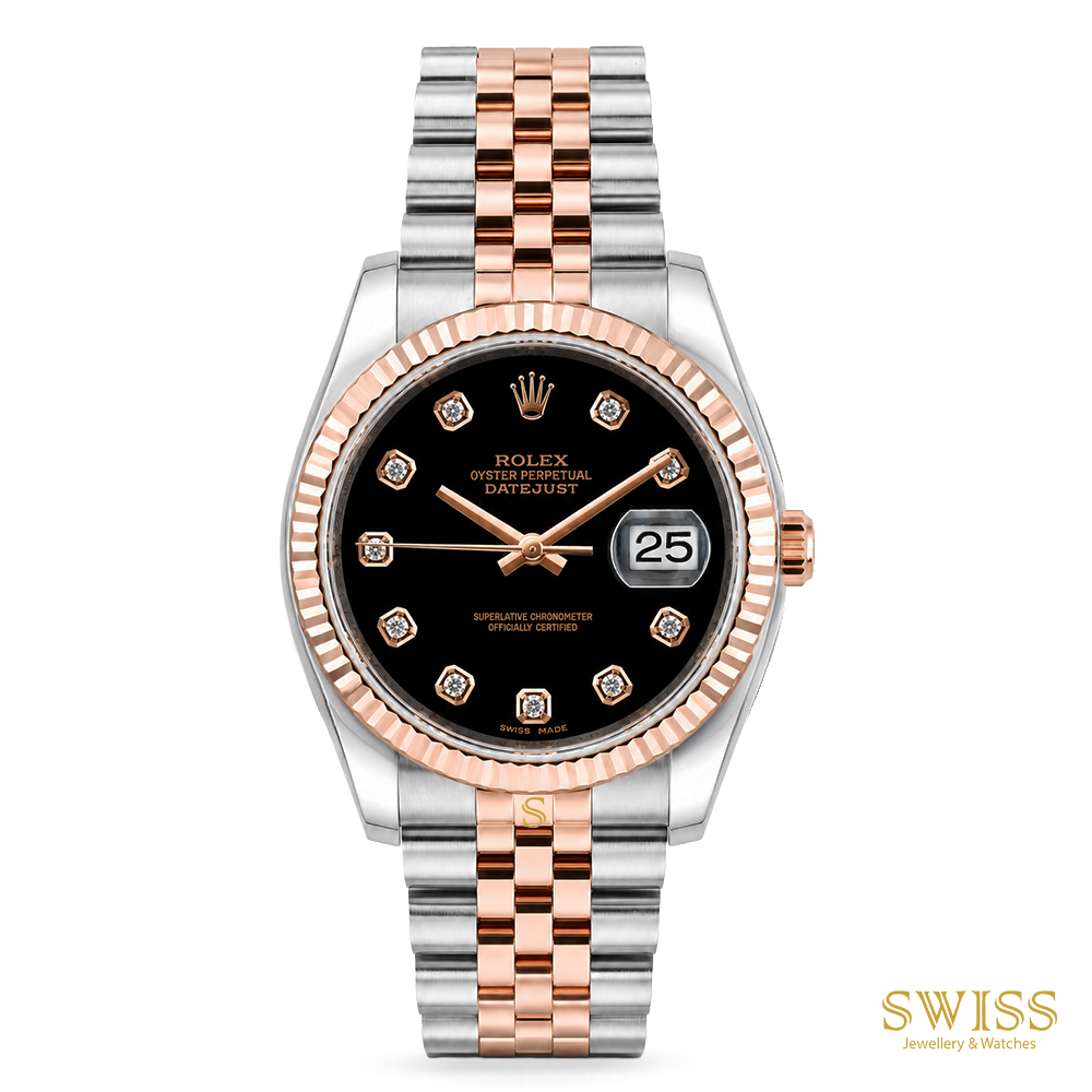Rolex Datejust 36 Black Diamond Dial Everose Rolesor Jubilee