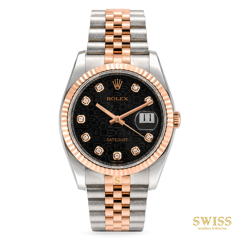 Rolex Datejust 36 Black Jubilee Anniversary Diamond Dial Everose Rolesor
