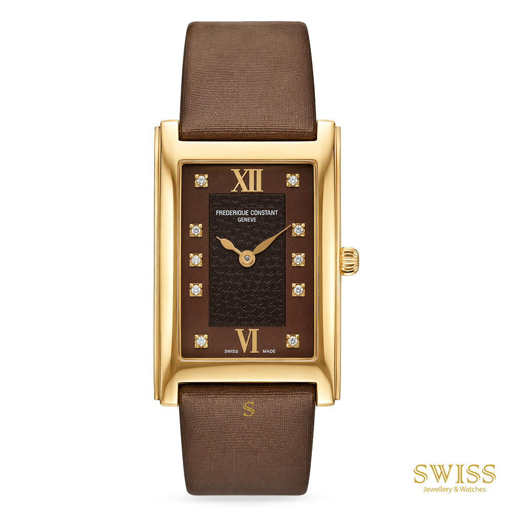 Frederique Constant Classics Carrée Chocolate Dial Yellow Gold Tone