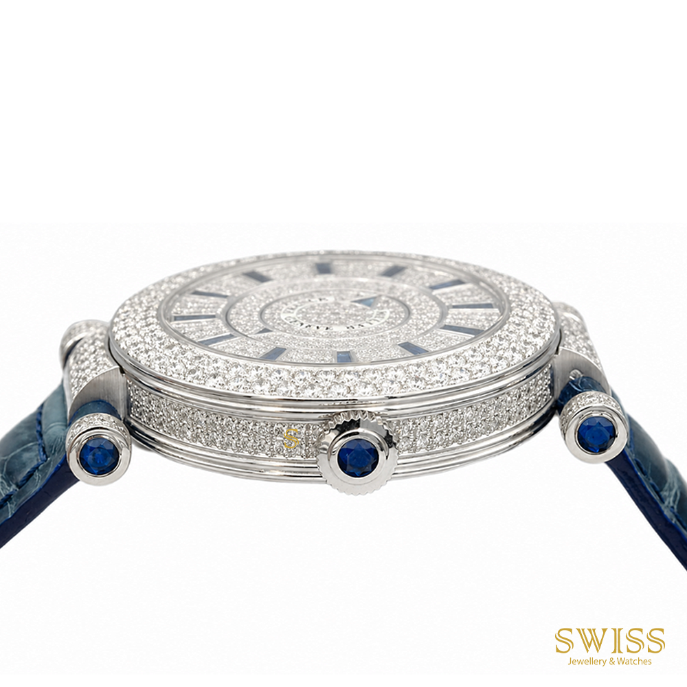 Franck Muller Double Mystery 18K White Gold Diamond & Sapphire Watch