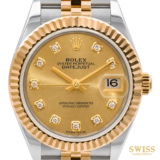 Rolex Lady-Datejust 28 Yellow Rolesor Champagne Diamond Dial