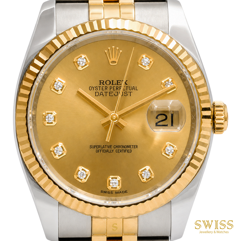 Rolex Datejust 36 Yellow Rolesor Champagne Diamond Dial