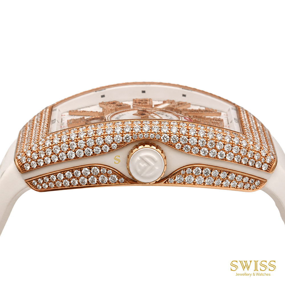 Franck Muller Vanguard Diamond Rose Gold White Dial Watch
