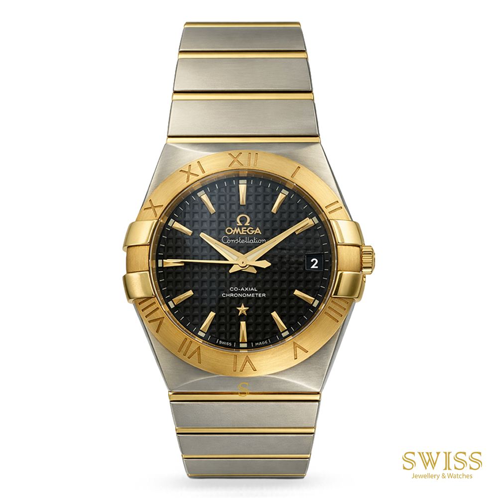 Omega Constellation 38mm Steel Gold Black Dial Co-Axial