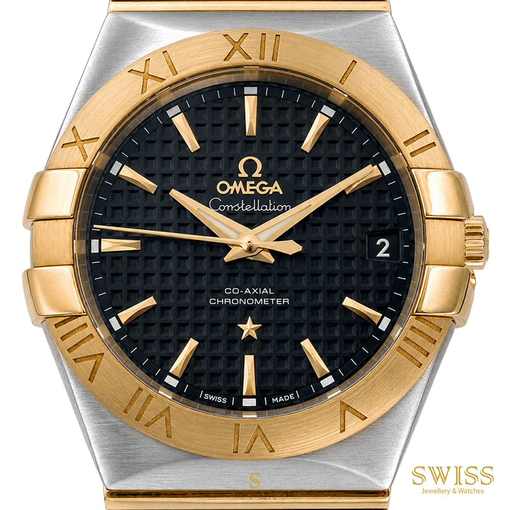 Omega Constellation 38mm Steel Gold Black Dial Co-Axial