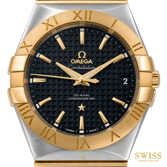 Omega Constellation 38mm Steel Gold Black Dial Co-Axial