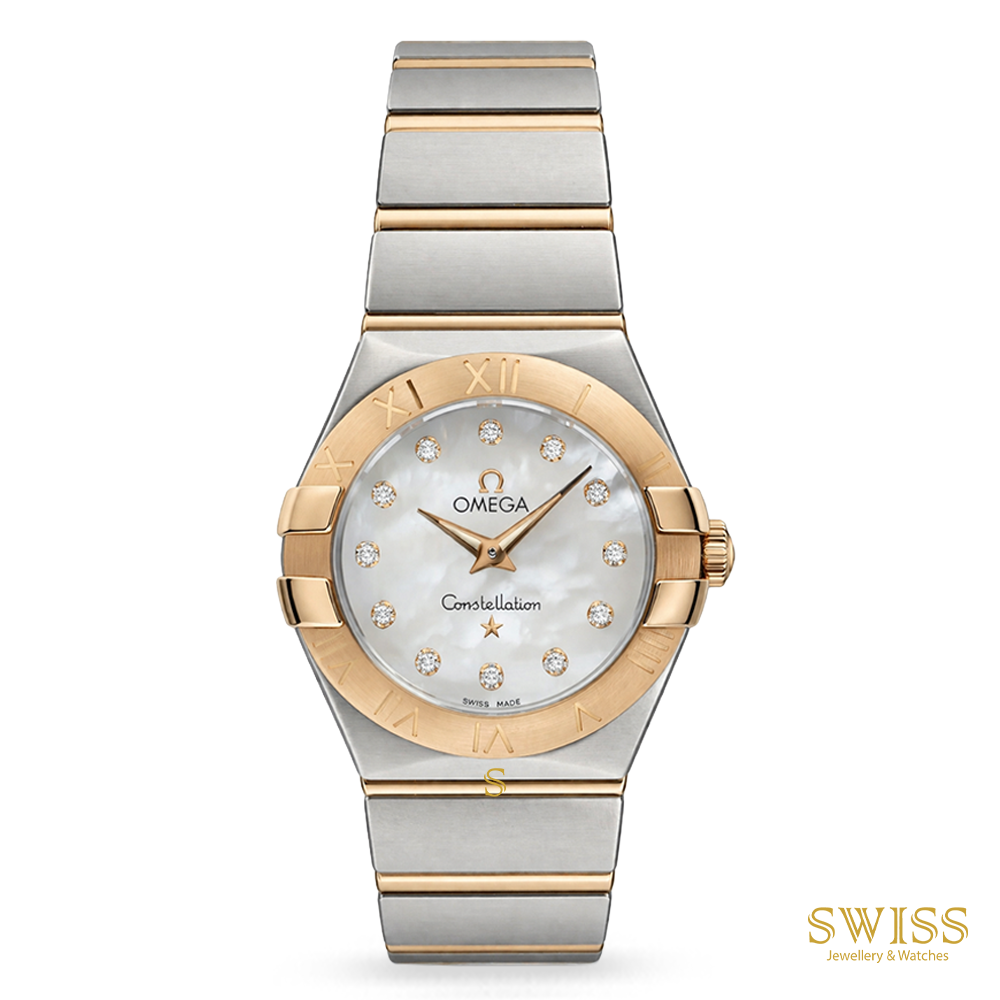 Omega Constellation 27mm MOP Diamond Dial Steel Gold