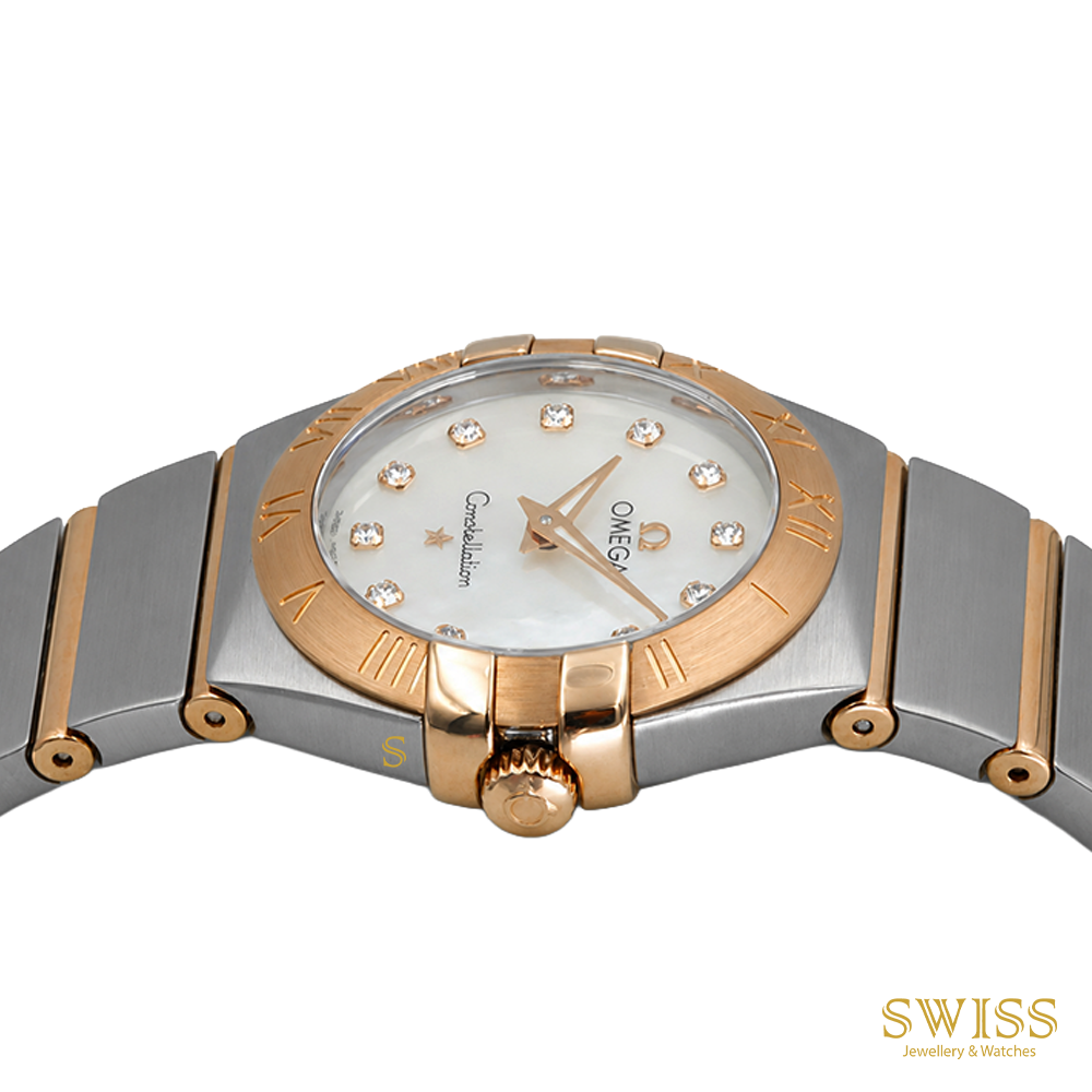 Omega Constellation 27mm MOP Diamond Dial Steel Gold