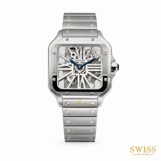 Cartier Santos Skeleton Large Steel Manual Watch
