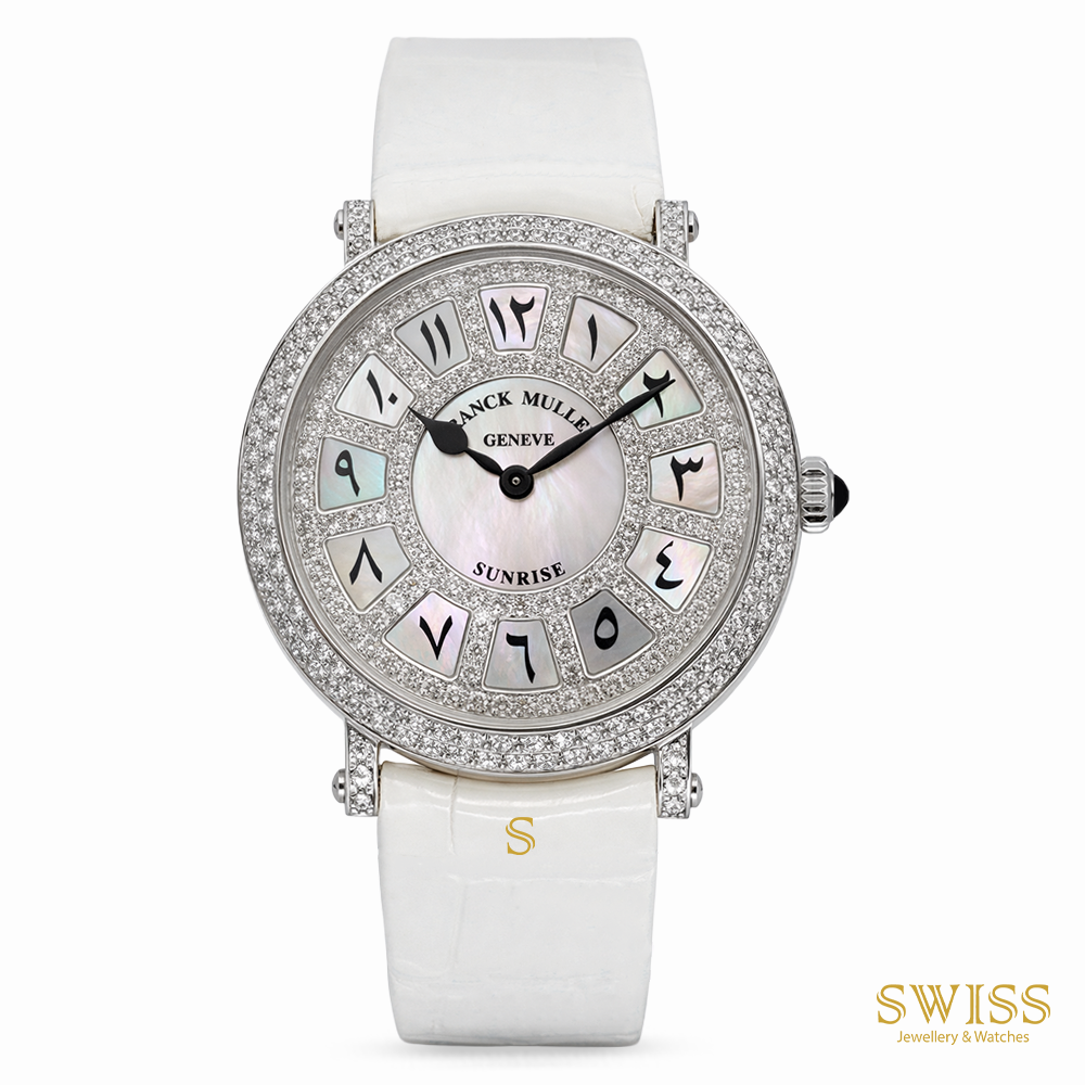 Franck Muller Sunrise Diamond MOP Dial White Strap