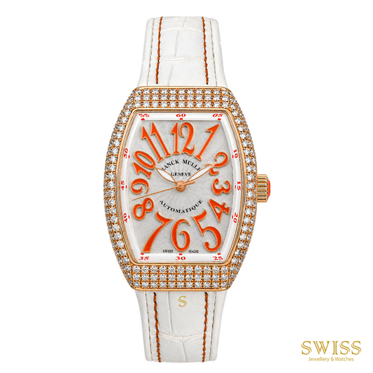 Franck Muller Vanguard Diamond Orange Numerals Rose Gold Watch