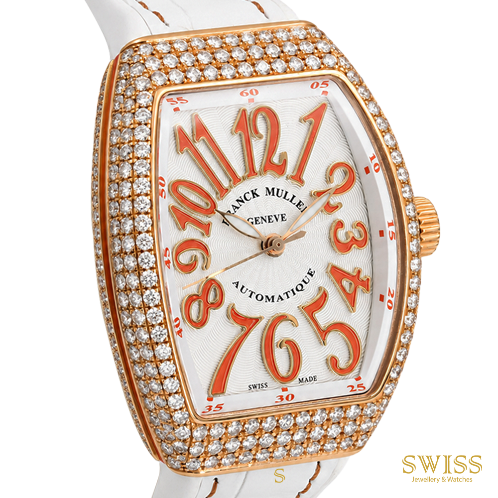 Franck Muller Vanguard Diamond Orange Numerals Rose Gold Watch
