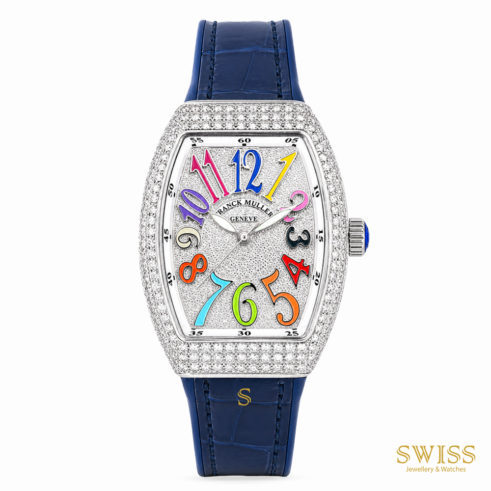 Franck Muller Vanguard Color Dreams Diamond Automatic Watch (Blue Strap)