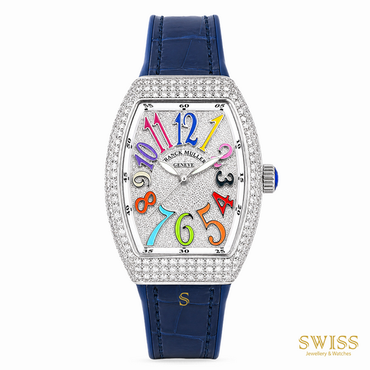 Franck Muller Vanguard Color Dreams Diamond Automatic Watch (Blue Strap)