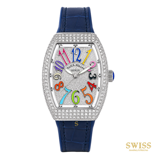 Franck Muller Vanguard Color Dreams Diamond Automatic Watch (Blue Strap)