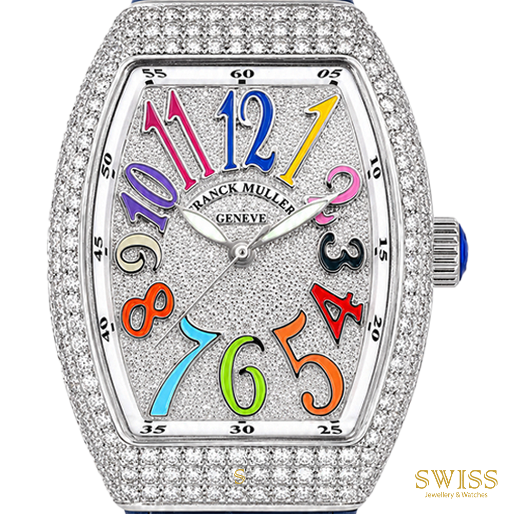 Franck Muller Vanguard Color Dreams Diamond Automatic Watch (Blue Strap)