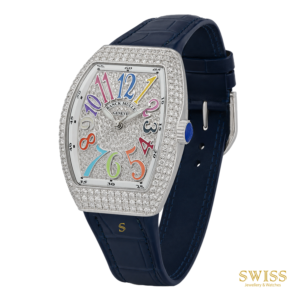 Franck Muller Vanguard Color Dreams Diamond Automatic Watch (Blue Strap)