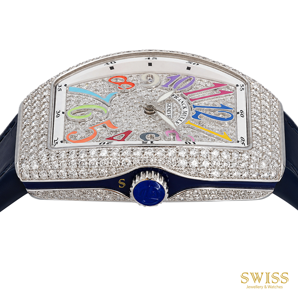 Franck Muller Vanguard Color Dreams Diamond Automatic Watch (Blue Strap)