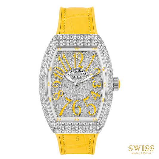 Franck Muller Vanguard Diamond Pavé Yellow Accents Ladies Watch
