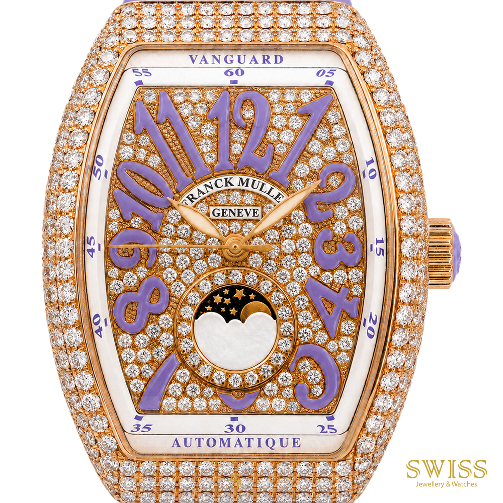 Franck Muller Vanguard Moonphase Diamond Automatic Watch (Lavender Edition)
