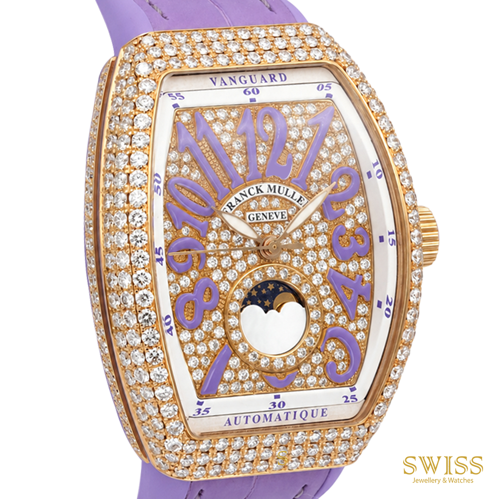 Franck Muller Vanguard Moonphase Diamond Automatic Watch (Lavender Edition)