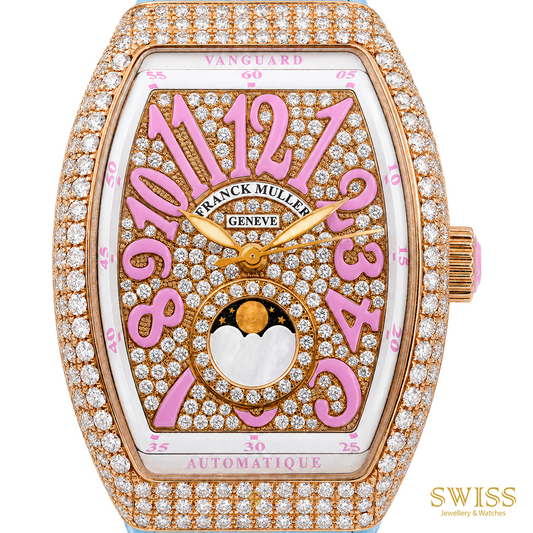 Franck Muller Vanguard Moonphase Diamond Rose Gold Watch (Pink & Turquoise Edition)