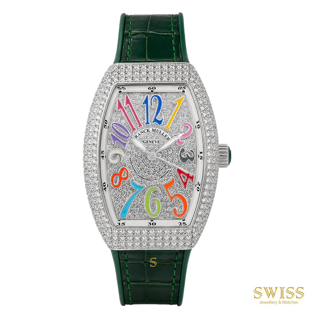 Franck Muller Vanguard Color Dreams Diamond Automatic Watch (Green Strap)
