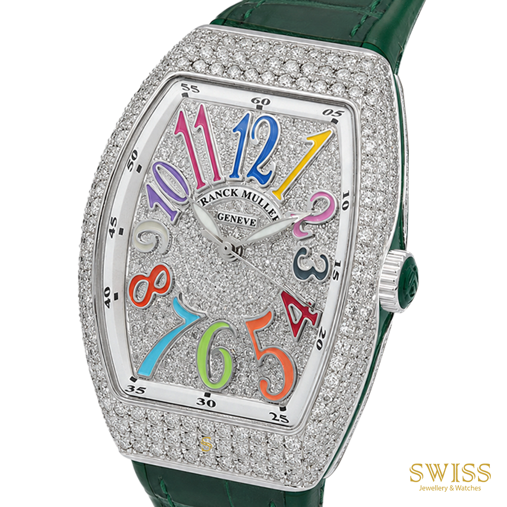 Franck Muller Vanguard Color Dreams Diamond Automatic Watch (Green Strap)