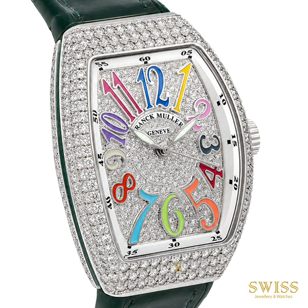 Franck Muller Vanguard Color Dreams Diamond Automatic Watch (Green Strap)