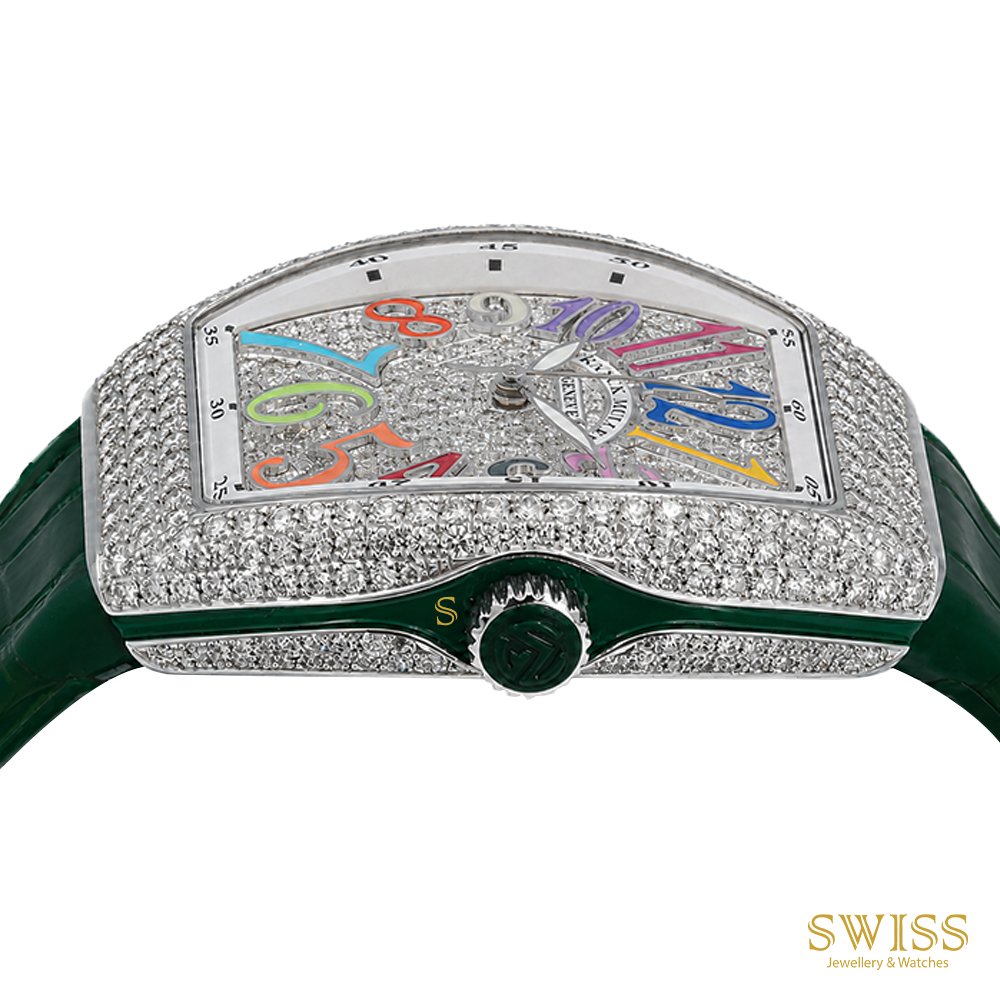 Franck Muller Vanguard Color Dreams Diamond Automatic Watch (Green Strap)