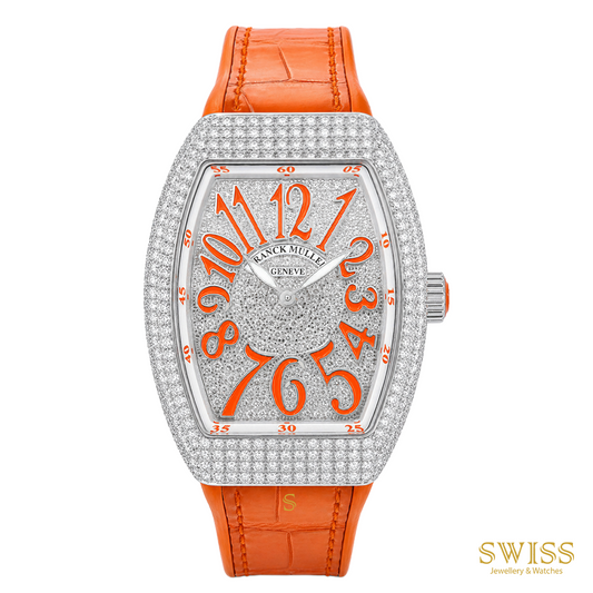 Franck Muller Vanguard Diamond Quartz Watch Orange Accents