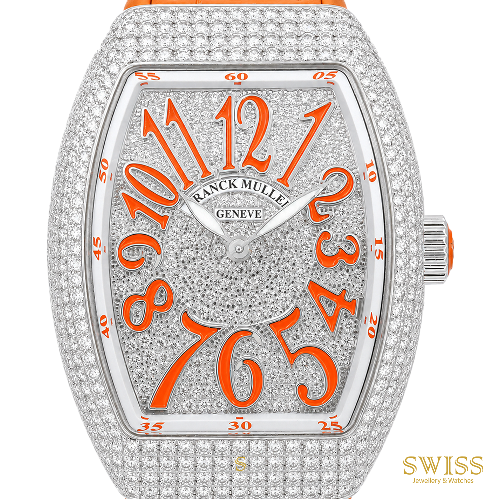 Franck Muller Vanguard Diamond Quartz Watch Orange Accents