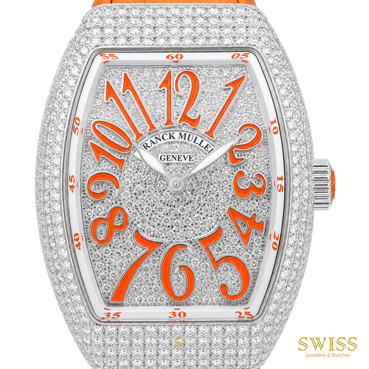 Franck Muller Vanguard Diamond Quartz Watch Orange Accents