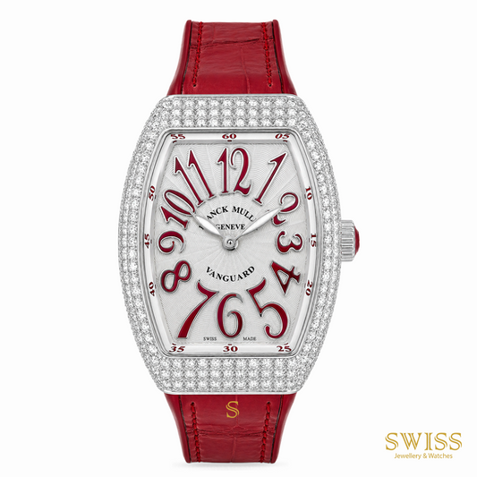 Franck Muller Vanguard Diamond Quartz Watch Red Accents