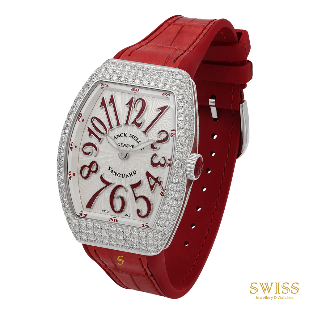 Franck Muller Vanguard Diamond Quartz Watch Red Accents