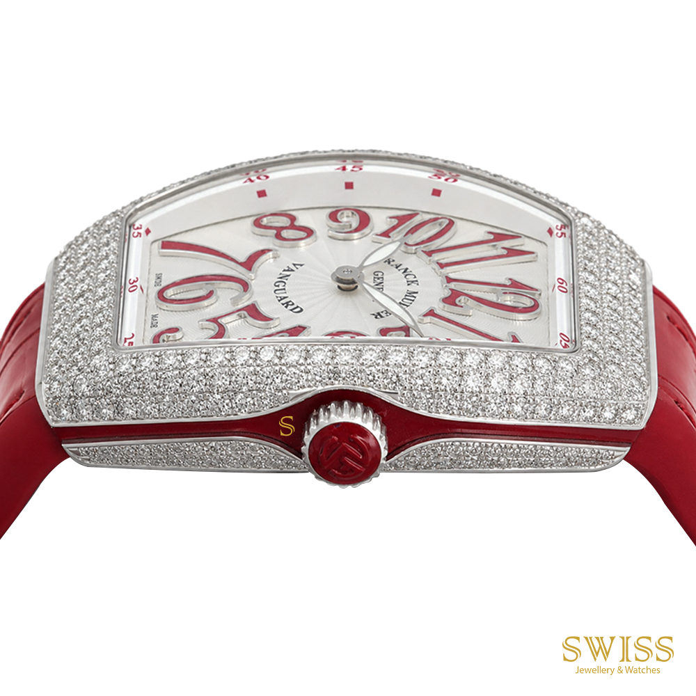 Franck Muller Vanguard Diamond Quartz Watch Red Accents