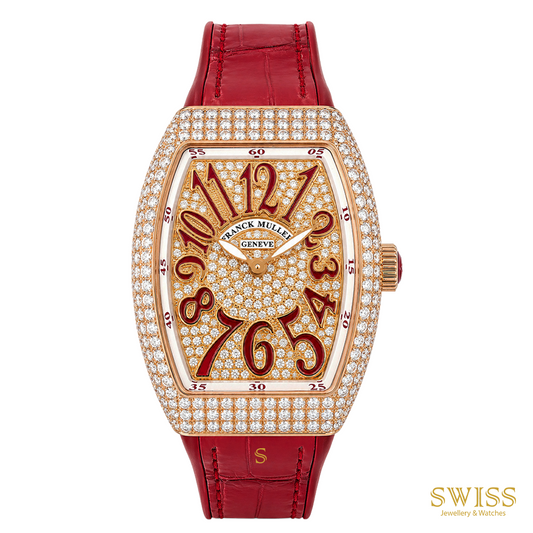 Franck Muller Vanguard Diamond Pavé Rose Gold Red Dial