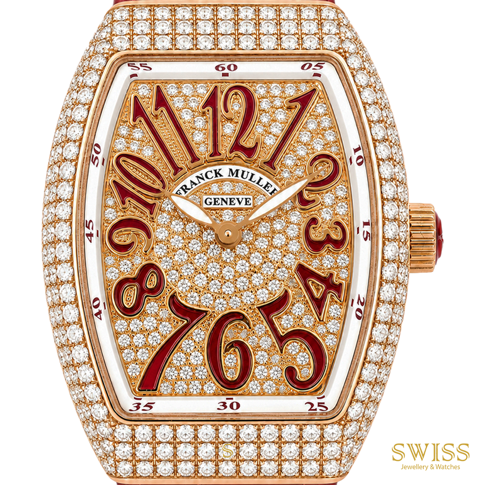 Franck Muller Vanguard Diamond Pavé Rose Gold Red Dial