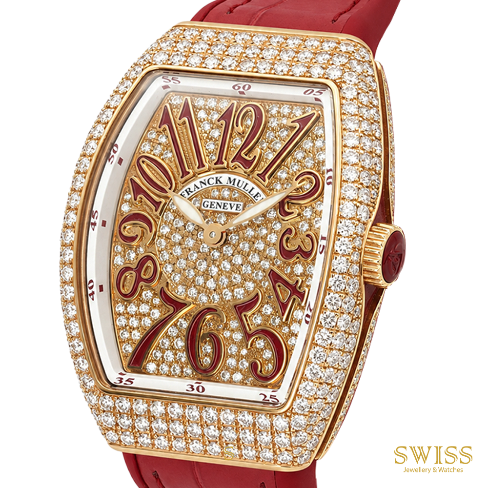 Franck Muller Vanguard Diamond Pavé Rose Gold Red Dial