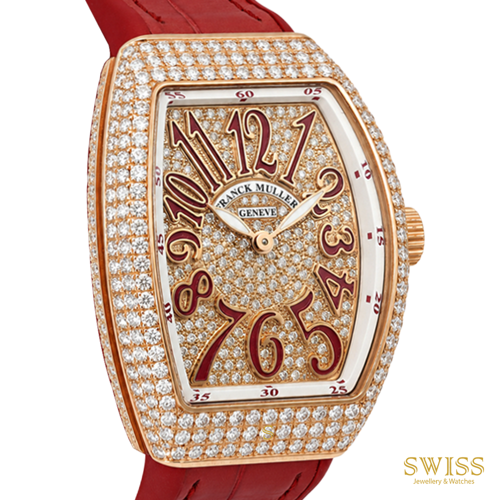 Franck Muller Vanguard Diamond Pavé Rose Gold Red Dial