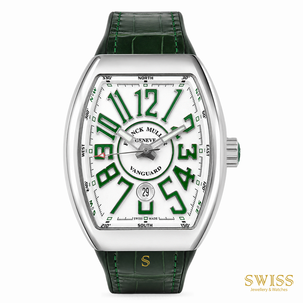 Franck Muller Vanguard Date Steel White Dial Green Numerals