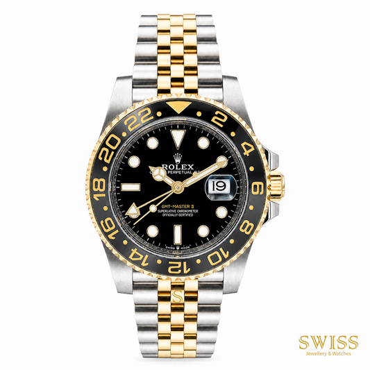 Rolex GMT-Master II Yellow Rolesor Black Grey Bezel Jubilee